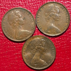 Vf xf 3  Australia- 1966 1967 1974  toner  Two Cents Frilled Lizard Coins-may510
