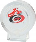 Seth Jarvis Hurricanes Signed Crystal Puck - Filled W gu Ice From 2023-24 Season