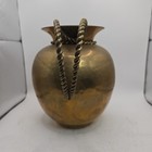 Vintage Hammered Brass Double Handled Rope Urn Vase 8 In India Patina