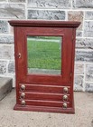 Antique Red Painted Oak 3 Drawer Country Hardware Store Display Cabinet  Mirror