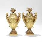 Pair Of French Antique Cabinet Sized Dor   Gilt Bronze Cassolettes  covered Urns