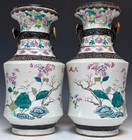 Large Pair Antique Chinese Porcelain Vases Late Qing Nanking Famille Rose Signed