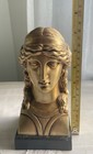 Vintage Solid Brass Goddess Bust On Non-magnetic Black Metal Base 7   
