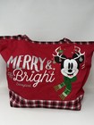 Disneyland Mickey Mouse  merry And Bright  Red And Plaid Christmas Tote Bag