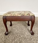 Vintage Foot Stool Solid Wood - Upholstered