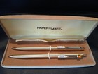 Vintage Paper Mate Gold Tone Pen   Pencil Set Baseball Clip W  Case