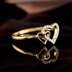 Heart Engagement Band Ring 14k Yellow Gold Finish Round Cut White Moissanite 