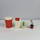 2 Lundby Dollhouse Vintage Red Trash Cans   2 Flowers In Pots Lundby  