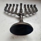 Vintage Brass Tone Hanukkah Menorah Ornate Scroll Design Judaica Candelabra