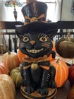 Nwt Retro Black Cat Halloween Resin Vtg Inspire Hat  10 In Centerpiece Vignette