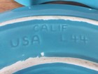 Pair Vintage Mid Century California Pottery L44 Turquoise Leaf Curved Usa Dishes