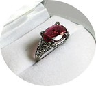 Ring     Natural Deep Red Morganite - Beryl Gem - 14k - Art Deco Filigree Mtg 