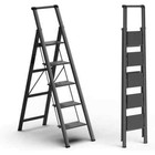 5 Step Lightweight Aluminum Ladder Folding Step Stool Ladder  Space Saving  blac