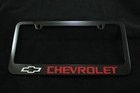 Chevrolet Black Metal License Plate Frame Holder Red Lettering