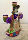 Mexican Folk Art Day Of The Dead Frida Candle Holder Signed Saul Montesinos
