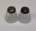 Vintage Mini Diamond Cut Glass Salt And Pepper Shakers Screw On Metal Lids Retro