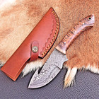 Custom Made Forged Damascus Steel Gut Hook Hunting Knife Pinecone Handle Hh-235