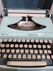 Vintage Baby Blue Remington Streamliner Portable Manual Typewriter W case Works