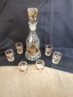 Art Deco Bohemian Glass Decanter Set C 1930s Amber Cut To Clear Antique Vintage