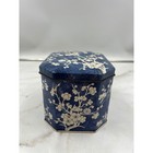 Vintage Daher Tin Container Blue Crackle White Floral Cherry Blossom England