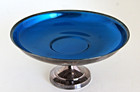 Vintage Onieda Silversmiths Pedestal Compote With Blue Enamel Top