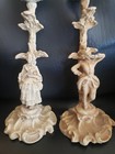 Antique French Provincial  Candle Sticks Holders Cast Iron Figural Farmhouse   