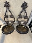 Set Of 2 18 Inch Tall Brass Cast Iron Ornate Candle Pilar Sconces Architectural