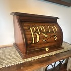 Wood Oak Roll Top Bread Bin W  Handle  bread  Front  Vintage