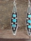 Native American Sterling Silver   Turquoise Row Dangle Earrings By Largo