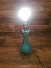 Mid Century Modern Turquoise Gold Geometric Stylized Leaf Vintage Ceramic Lamp