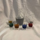 Vintage Mcm Mini Liquor Decanter 6 Shot Glasses Retro Houndstooth France