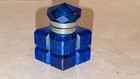 Antique Sapphire Blue Cut Glass Ink Well 1 1 2 X 2 1 2 In 
