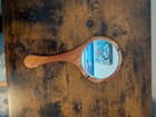Vintage Mid- Century Handheld Wooden Vanity Mirror Distressed Finish 12 