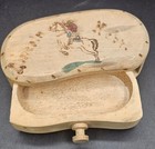 Vintage Handmade Wooden Trinket Box Sliding Drawer Pyrography Folk Art Ines