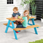 Blue Kids Picnic Table Kids Dining Table Set For 4 Wooden Bench Seats Backyard