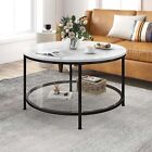 31  Round Coffee Table Cocktail Table Center Tea Table With Glass Storage Shelf