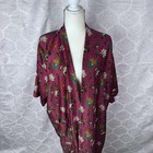 Vintage Handmade Batik Kimono Robe 100  Silk Indonesia Purple Floral Boho Duster