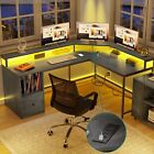 L Shaped Desk Corner Gaming Desk Computer Desk With Power Outlets   Led Lights