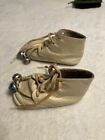 Vintage White Leather Baby Toddler Infant Shoes With Bells