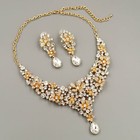 18k Gold Plated Flower Crystal Necklace Earrings Bridal Wedding Jewelry Set 0898
