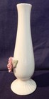 Vintage White Porcelain Footed Bud Vase With Applied Pink Roses  Unmarked