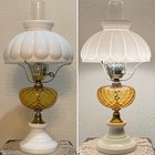 Fenton Milk Glass Electric Parlor Hurricane Lamp-amber Diamond Optic Font C1950s