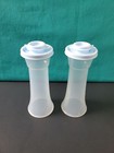 Tupperware Large Hourglass Salt   Pepper Shaker Set Light Blue Seals New Blue