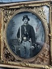 Civil War 1 6 Tintype Of Identified Cavalry Soldier Double Armed W  Colt 1860