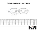 Stainless Steel 316 Chain 5 64  1 8  5 32  3 16  1 4  Medium Link By The Foot