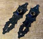 Antique Set Of 2 Victorian Door Knob Escutcheon Back Plate Eastlake Cast Metal