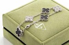 Vca  18k White Gold Diamond Black Onyx 5 Motifs Vintage Alhambra Bracelet