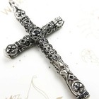 Cross Pendant Antique Vintage Carved 925 Sterling Silver 2 7 Inches Long