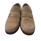 Vintage 70s 80s Montgomery Ward Suede Loafer Dress Shoes Gold Hardware Taupe 9d