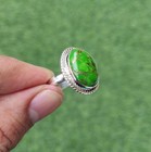 Green Copper Turquoise Ring 925 Sterling Silver Oval Ring Handmade Women Ring